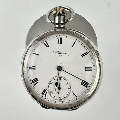 Antique Solid Silver Cased American Waltham USA Traveler Pocket Watch 5cm Workin • £245