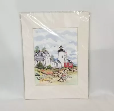 Vtg 1994 Pemaquid Point Maine Lighthouse Donna Elias Painting Matted Art Print • $25