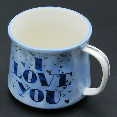 Anthropologie Mug I Love You / Me Too Blue With Silver Butterflies & Stars • $11.95