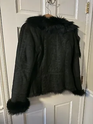 Black Lamb Leather & Shearling Fur Coat Stephens Colorado Fur Jacket Medium • $16.16