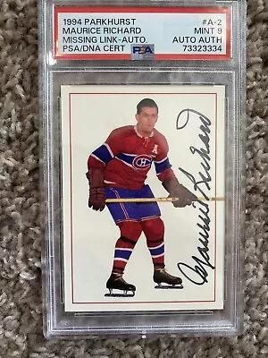 1994 Parkhurst Maurice Richard 1956-57 AUTO PSA 9 MINT Missing Link Auto #A-2 /# • $825