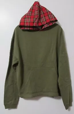 Adult Urban Outfitters Boxy Fit Hoodie Sweatshirt Moss/Red Plaid Men's Sizes • $9.48