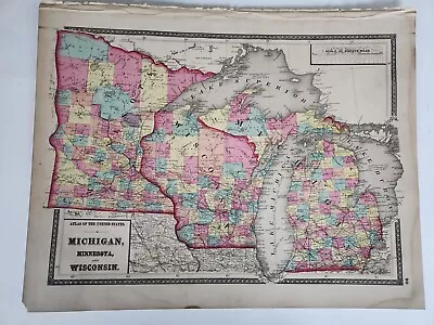 Vtg 1873 Michigan Minn Wisconsin Map SJ Martenet HF Wallings & OW Gray • $5