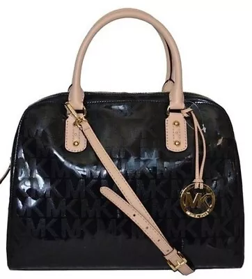 🌞michael Kors Signature Mirror Metallic Black Logo Satchel Bag Crossbody🌺nwt! • $232.49