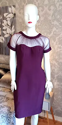 M&S Plum Mesh Short Sleeve Low V Neck Back Shift Dress [UK 12 P] • $18.64