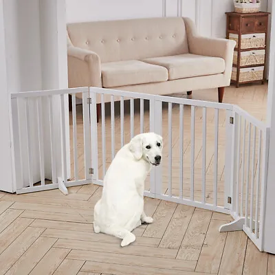 Folding Pet Gate Dog Fence Child Safety Indoor Durable Free Standing Wood • £30.95