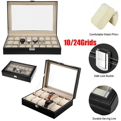 Faux Leather Watch Display Case Collection Storage Holder Box Ladies & Gents • £12.99