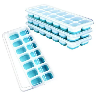 Silicone Ice Cube Tray Ices Jelly Maker Mold Trays With Lid For Whisky CockJL • $3.98