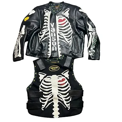 Vanson Bones Leather Motorcycle Jacket SIZE XXL Black Matching Vest USA *RARE* • $2498.98