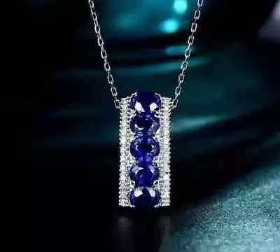14K White Gold Plated 2Ct Round Cut Lab Created Blue Sapphire Women's Pendant • $149.99