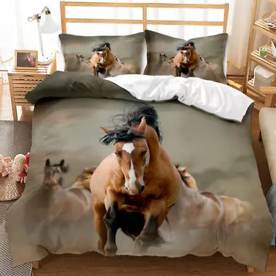 Horse Bedding Set Pony Decorative Horse Freedom Run Gallop Farm Soft Duvet Cover • $109.39