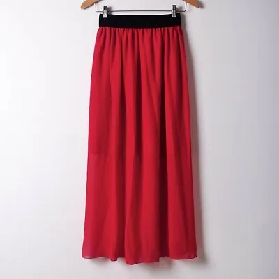 £11.99 • Buy Red - Maxi Skirt Women Double Layer Chiffon Pleated Retro Long Dress Elastic
