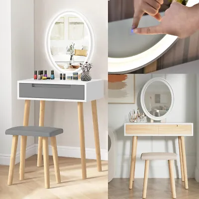ELECWISH Vanity Makeup Dressing Table Set Desk With Stool Drawer 3 Lights Mirror • $149.99