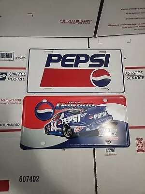 Vintage Pepsi Cola Metal Vanity License Plate Lot Of 2 Jeff Gordon Metal Sign • $14.89