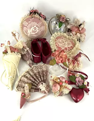 Victorian Pink Roses Lace Ornament LOT  Kurt Adler Louis Nichole  Shabby Chic • $29