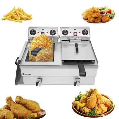 £169.99 • Buy 24L Commercial Electric Deep Fryer Fat Chip Twin Dual Tank Stainless Steel 6000W