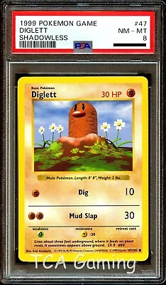 PSA 8 NM-MINT Diglett 47/102 Shadowless Base Set Pokemon Card • $18.99