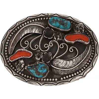 Sterling Silver Turquoise Native American A Mtz Navajo 1970s Vintage Belt Buckle • $560