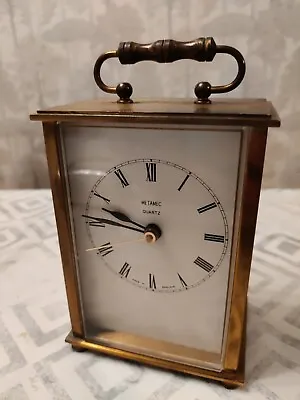 Vintage Metamec Quartz Movement Gild-Brass Carriage Clock Working 9.7x14x6.5cm • £29.99