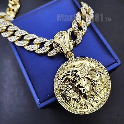 Gold Plated Medusa Pendant & Iced Cubic Zirconia Cuban Chain Hip Hop Necklace • $14.99