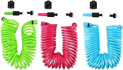 Kinzo 10M Expandable Coil Hosepipe Flexible Garden Hose Set With Spray Nozzle • £13.49