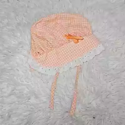 Vintage 70's Orange And White Gingham Plaid Baby Bonnet • $17.40