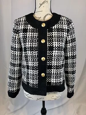 Women’s Zara Tweed Houndstooth Button Down Sweater Cardigan Jacket XS • $29.98