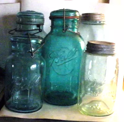 Lot Of 5 Antique Jars 2 Ball Quarts 2 Ball Half Gallons 1 Atlas Half Gallon • $18