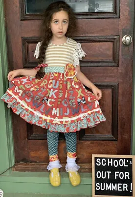 Mustard Pie-sz 6-Alphabet-Dress-school-reading-lace Sleeves-belted-full Skirt • $28