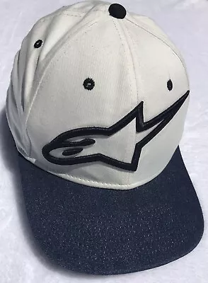 Alpine Stars Mens Cap Hat SnapBack Cream Denim Peak VGC • $17.98