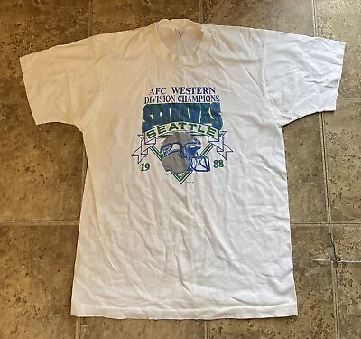 Vintage 87 Logo 7 Seattle Seahawks Single Stitch T-Shirt Sz L 1988 AFC WestChamp • $24.99