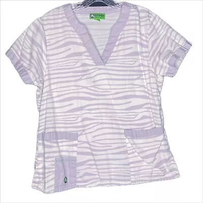 CROCS Medical Medium Women's Scrub Top White/ Violet Zebra Print • $14.98