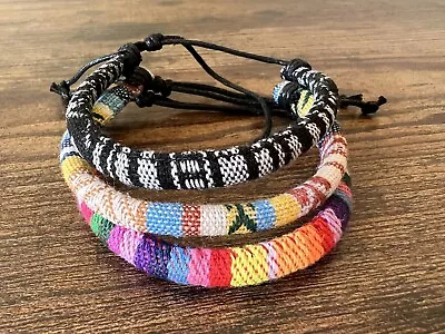 Handmade Adjustable Boho Braided Macrame Cotton Friendship Bracelets - SET Of 3 • $8.45