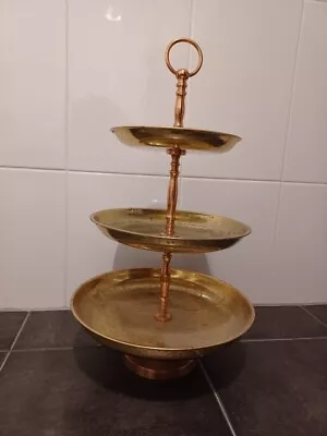 Gold Antique Vintage 3-tier Ornate Cake Stand With Copper Centre Handle & Base • £29.99