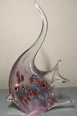 Murano Art Glass Paperweight Angel Fish Figurine Crystal W/ Small Geode Design • $150