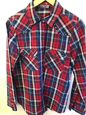 Zara Basic Women's Plaid Cowboy Shirt Snap Button Studded Red/Blue Cotton Med. • $20