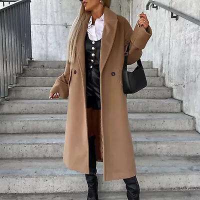 Women Winter Jacket Windproof Long Coat For Stylish Mid Length Lapel Overcoat • $42.79