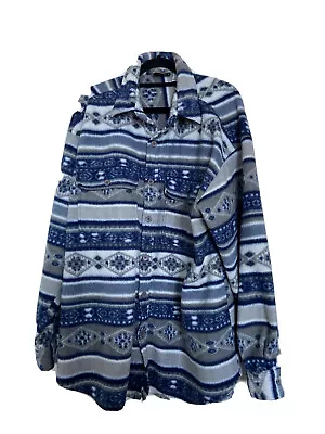 £9.99 • Buy Blue And White Vintage Aztec Pattern Fleece Shirt L/XL