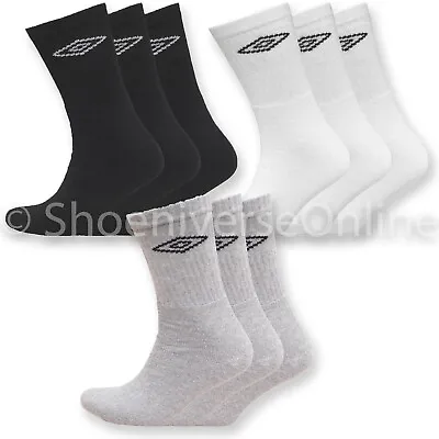 Umbro Men's 3 Three Pack Sports Crew Socks Cotton Knit Ribbed Black White Grey  • £5.99