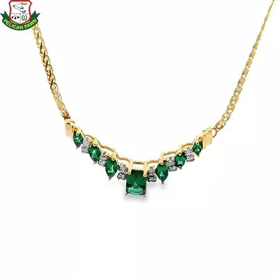 Woman's Diamond & Emerald Necklace In 14K Yellow Gold .12CTW (PBR095730) • $749.99