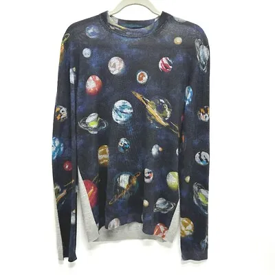 LOUIS VUITTON RM191M Galaxy Planet Print Knit Sweater Wool Blue • £375.04