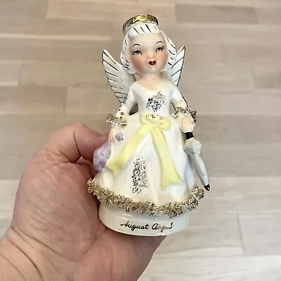 Vtg Ucagco August Birthday Girl Angel Umbrella Spaghetti Trim Figurine • $39