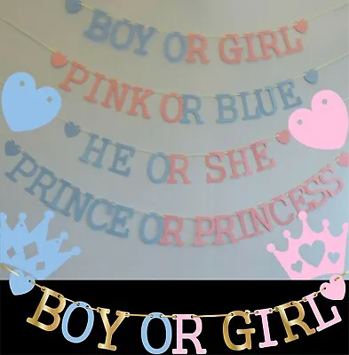 GENDER REVEAL Baby Shower Boy Or Girl BANNER Pink OR Blue Decorations Bunting • £3.45