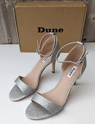 Dune London Mateo Silver Stiletto Heeled Sandals Size UK 4 New Boxed EU 37 • £24.99