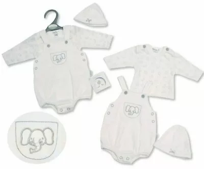 Premature Baby Romper Suit Set Elephants Clothes Gift Layette 3-5-8lb White Grey • £13.95