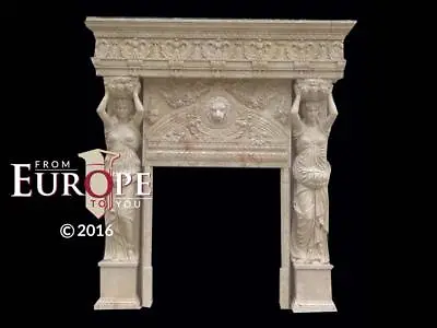 Hand Carved Figurative Solid  Travertine Marble Fireplace Mantel - Mfmn74 • $12500