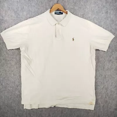 Ralph Lauren Polo Shirt Mens XL Off White Brown Pony Y2K Preppy Smart USA RL Top • £14.95