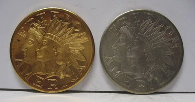 $9.99 • Buy Set Of 2 Freedom America Medals Bronze & Silver -  Lot A322