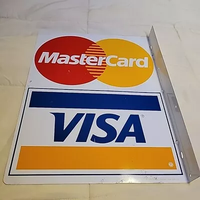 Vintage Sign / Signage Visa Mastercard Double Sided Aluminum 21 X 16 / 1993 • $75