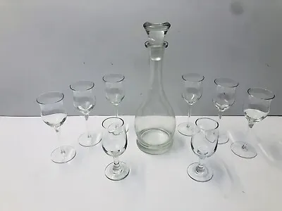 Vintage 14” Sturdy Decanter W/stopper & Set Of 8 Wine Water Glasses • $59.60